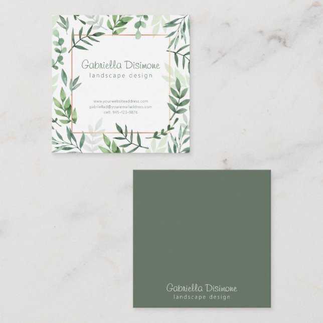Botanical Border Sage Green Square Business Card (Front/Back)