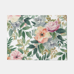 Botanical Bouquet Watercolor Eucalyptus Leaves Doormat