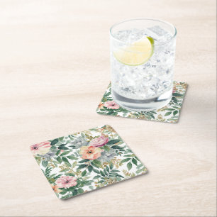 Botanical Bouquet Watercolor Eucalyptus Leaves Square Paper Coaster