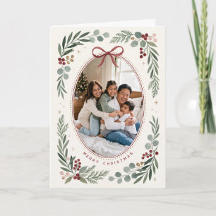 Botanical Bow Border Merry Christmas Photo Holiday Card