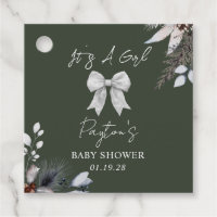 Botanical Bow Winter Snow Green Girl Baby Shower