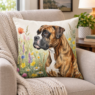 Botanical Boxer Dog Cushion