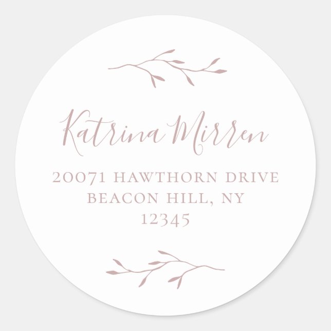 Botanical Branch Dusty Rose Return Address Sticker (Front)