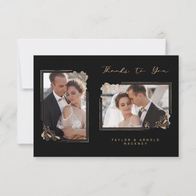 Botanical Branches Elegant Frame 2 Photos Wedding Thank You Card (Front)
