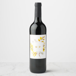 Botanical Branches watercolor theme Yellow colors Wine Label