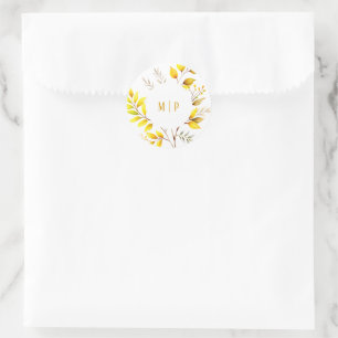 Botanical Branches watercolor theme Yellow colours Classic Round Sticker