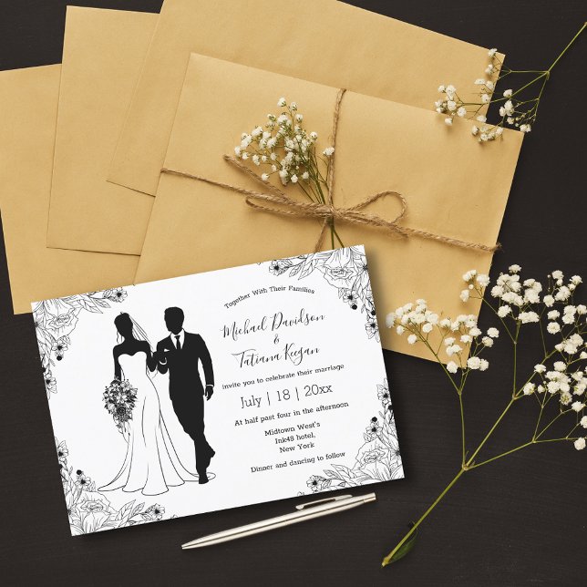 botanical bride and groom illustration wedding invitation (Creator Uploaded)