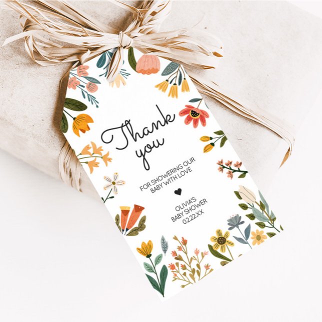 Botanical Bright Wildflower Baby Shower Favour Tag (Botanical Wildflower Baby Shower Favor Tags)
