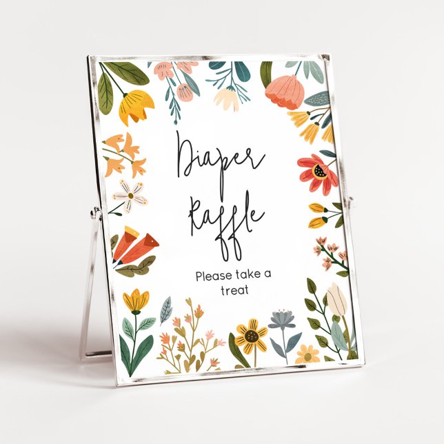 Botanical Bright Wildflower Diaper Raffle Poster (Botanical Bright Wildflower Baby Shower Diaper Raffle Sign)