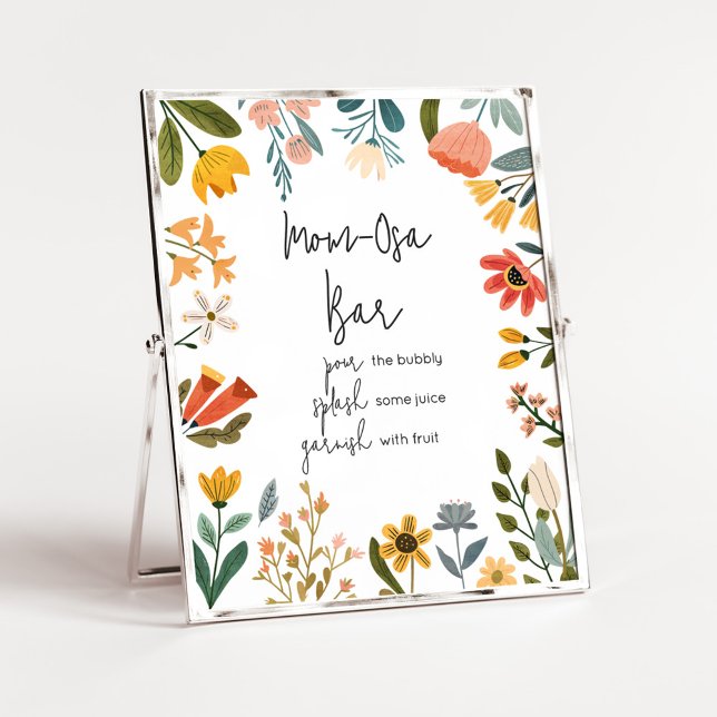 Botanical Bright Wildflower Mum Osa Bar Poster (Botanical Bright Wildflower Baby Shower Mom Osa Bar Sign
)