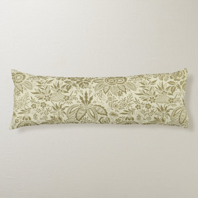 Botanical Brocade Toile Floral Green Sage Pattern Body Cushion (Front)