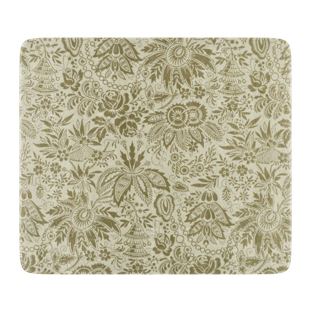 Botanical Brocade Toile Floral Green Sage Pattern Cutting Board (Front)