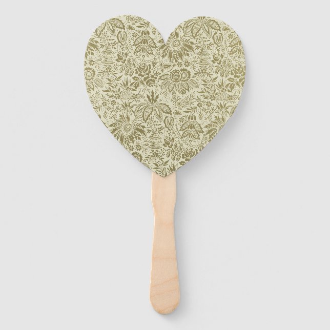 Botanical Brocade Toile Floral Green Sage Pattern Hand Fan (Front)