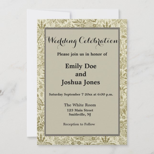 Botanical Brocade Toile Floral Green Sage Pattern Invitation (Front)