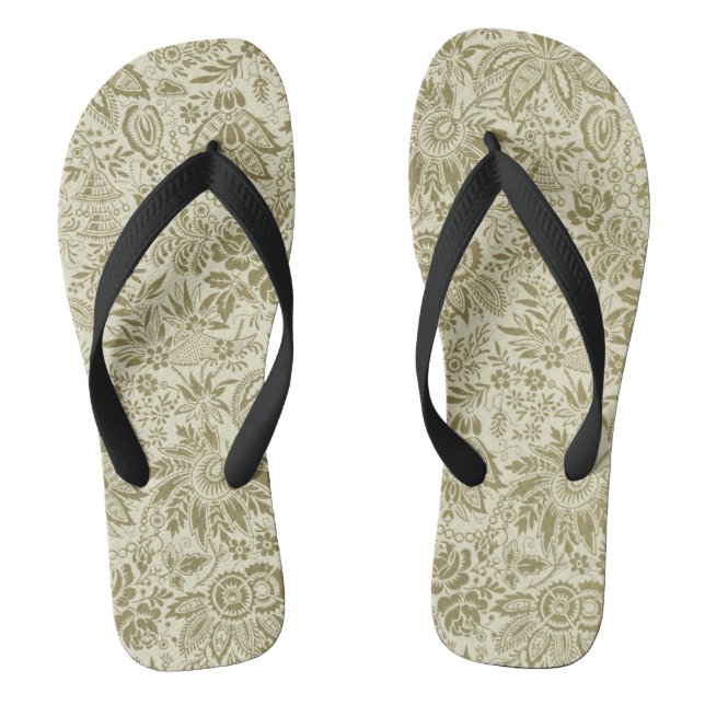 Botanical Brocade Toile Floral Green Sage Pattern Jandals (Footbed)