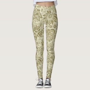 Botanical Brocade Toile Floral Green Sage Pattern Leggings