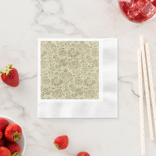 Botanical Brocade Toile Floral Green Sage Pattern Napkin (Insitu)