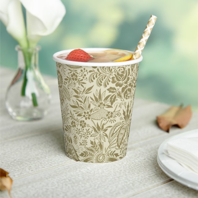 Botanical Brocade Toile Floral Green Sage Pattern Paper Cups (Insitu)