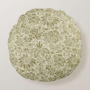 Botanical Brocade Toile Floral Green Sage Pattern Round Cushion