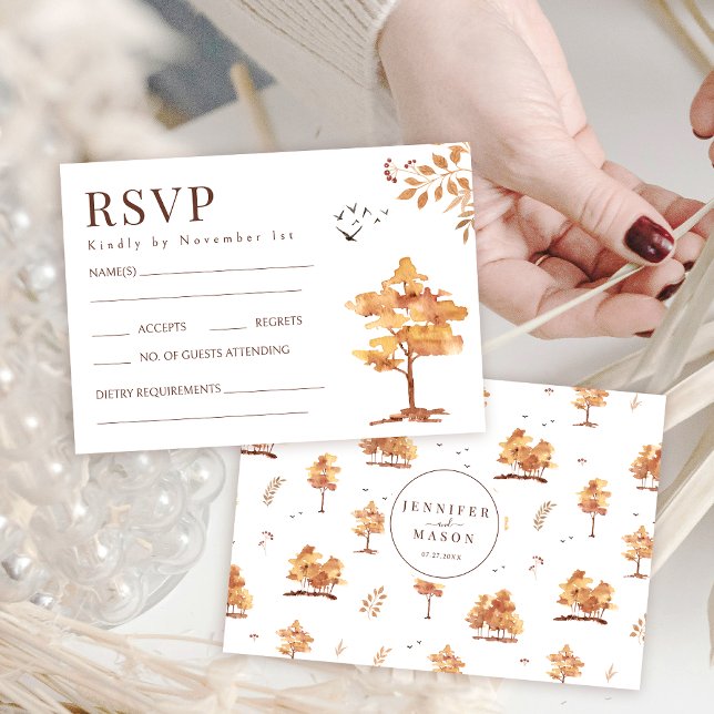 Botanical Brown Terracotta Fall Wedding RSVP Cards (Creator Uploaded)