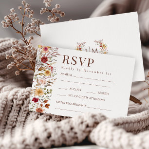 Botanical Burgundy Fall Floral Wedding RSVP Cards
