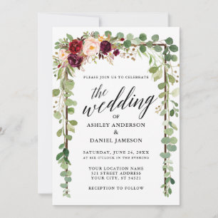 Botanical Burgundy Floral Calligraphy Wedding Invitation
