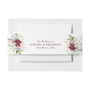 Botanical Burgundy Floral Wildflower Wedding  Invitation Belly Band