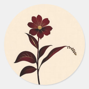 Botanical Burgundy Flowers with Gold Classic Round Sticker