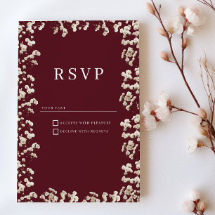 Botanical Burgundy ivory gypsophila floral RSVP  Invitation