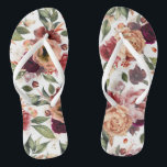 Botanical Burgundy Red and Orange Floral Pattern Jandals<br><div class="desc">Fall flowers elegant earthy tones flip flops for any party</div>
