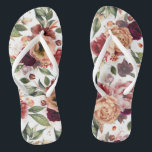 Botanical Burgundy Red and Orange Floral Pattern Jandals<br><div class="desc">Fall flowers elegant earthy tones flip flops for any party</div>