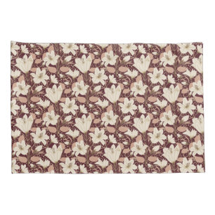 Botanical Burgundy Red Beige Lily Floral Pattern Pillowcase