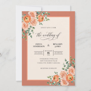 Botanical Burnt Orange Peony Wedding Invitation