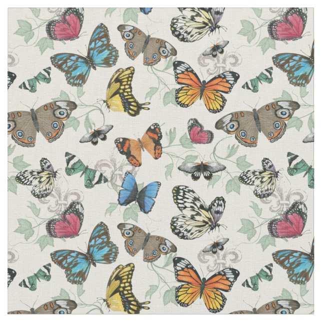Botanical Butterflies Luscious Print Fabric (Close Up)