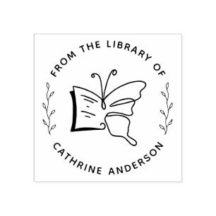 Botanical Butterfly Book Stylish Custom Bookshelf Rubber Stamp