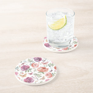 Botanical Butterfly Garden Watercolor Floral Coaster
