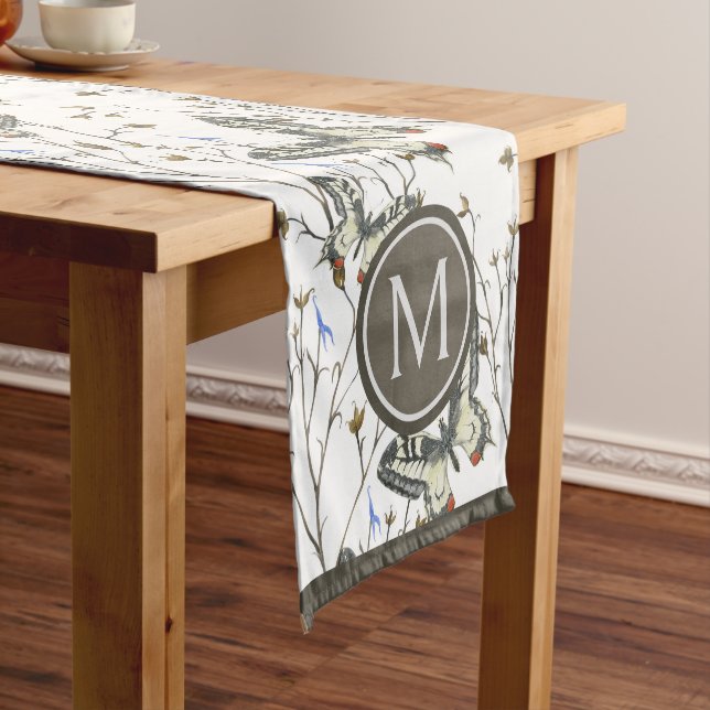 Botanical Butterfly Monogram Short Table Runner (In Situ)
