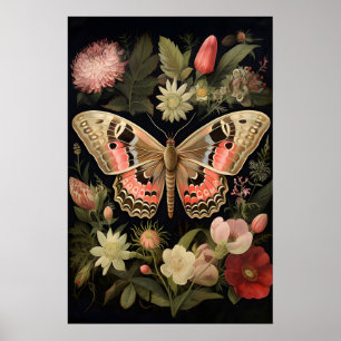 Botanical Butterfly Wall Art Print, Dark Academia