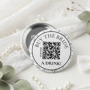 Botanical Buy the Bride a Drink QR Bachelorette 7.5 Cm Round Badge