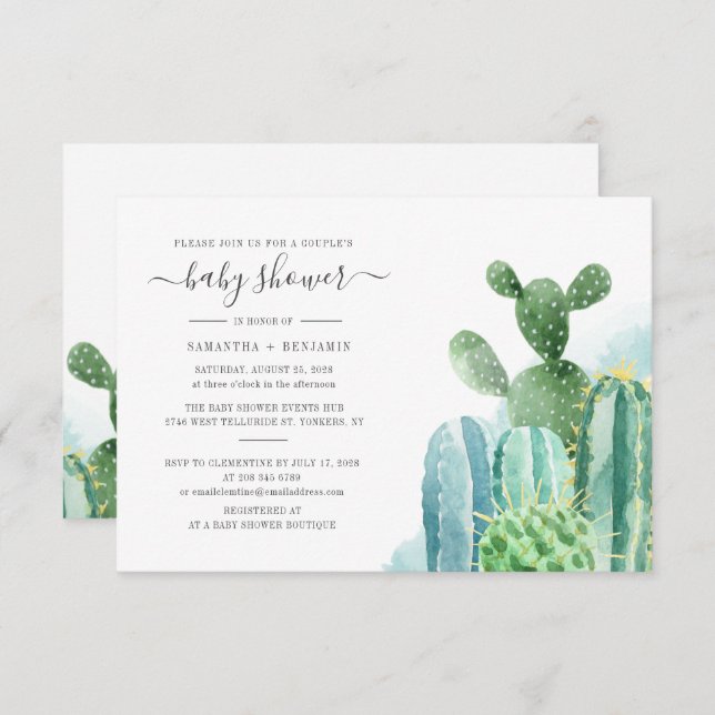 Botanical Cactus Plants Couples Baby Shower Invitation (Front/Back)