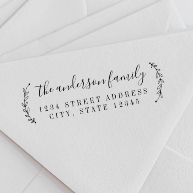 Botanical Calligraphy Family Name Return Address Self-inking Stamp (Creator Uploaded)