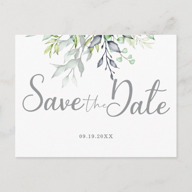 Botanical Calligraphy Wedding Save the Date Announcement Postcard (Front)