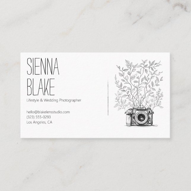 Botanical Camera Logo Photographer QR Code Business Card (Front)