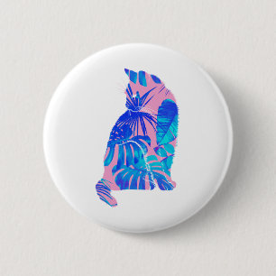 botanical cat 6 cm round badge