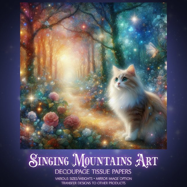 Botanical Cat Bliss Whimsical Woodland Decoupage  Tissue Paper (Creator Uploaded)