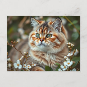 Botanical Cat Portrait with Delicate Flowers Postcard