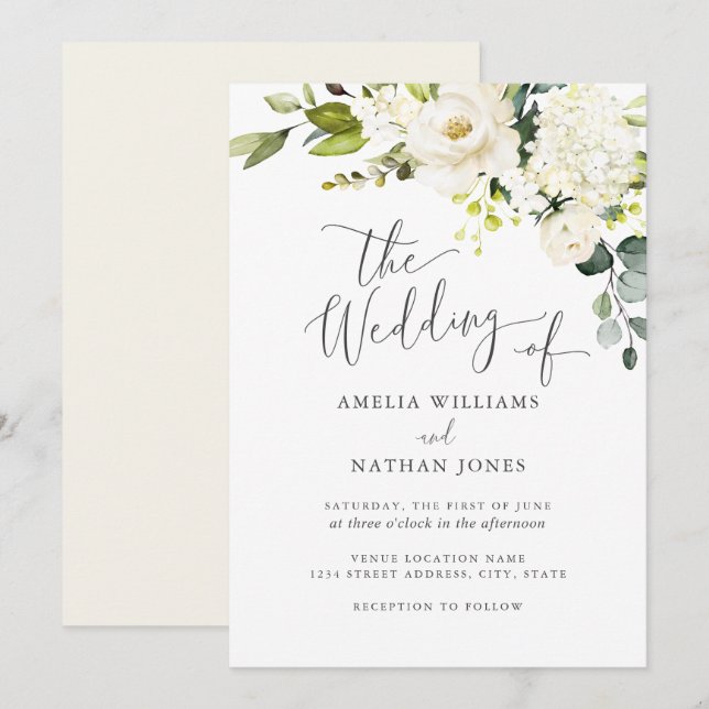 Botanical Champagne Watercolor Wedding Invitation (Front/Back)