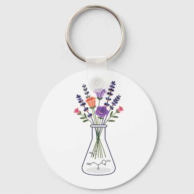 Botanical Chemistry Flask with Lavender and Rose A Key Ring (Front)