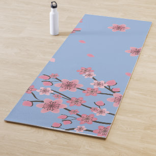 Botanical Cherry Blossom Falling Petals Pattern Yoga Mat