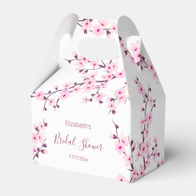 Botanical Cherry Blossom Pink White Bridal Shower Favour Box (Front Side)
